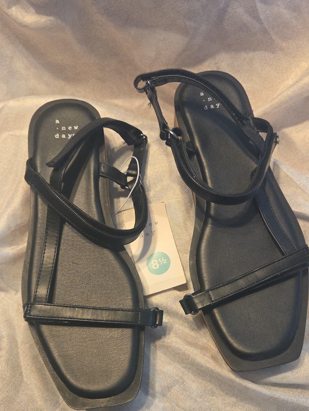 a new day Black Women's Minimal Strappy Square-Toe Sandals